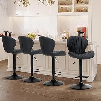 Bar Stools Set of 4, Modern Swivel Bar Chairs, Adjustable Faux Leather Upholstered Barstools Counter Height with High Backrest for Bar, Kitchen Island, Dining Room, Black