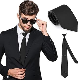 PAFUWEI Mens Black Tie Clip On Tie with Clip Pre-tied Neckties Adjustable Matte Standard Security Tie