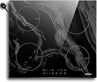 Karinear Plug in Induction Hob Marble Style 60cm induction hob Touch Control with Safe Lock Black Crystal Glass