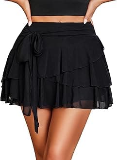 Women's Mini Skirt Mesh Flowy Hem Y2K Skirts Multi-Layer Ruffle Trim Lingerie Skirt