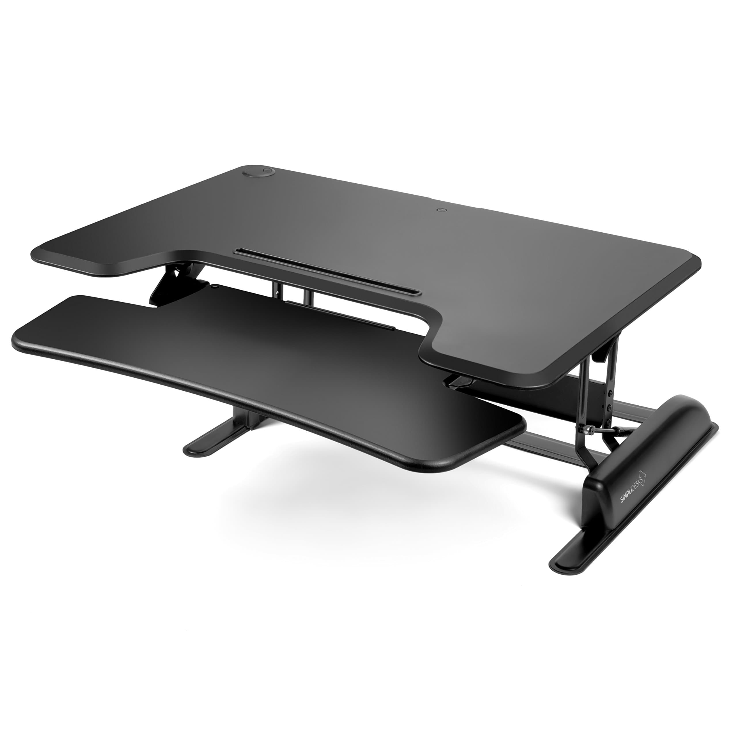 Adjustable Height Standing Desk Converter: Sit or Stand Up Folding Office Desktop Riser with Keyboard Tray & Tablet Holder - Ergonomic Tabletop Workstation for Laptop & Computer Monitor - Black, 35”