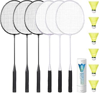 Badminton Rackets Set, Lightweight & Durable Badminton Set (Includes 6/12 Racquets, 6/12 Birdies), Outdoor Backyard & School Games for Adults, Teens, Families and Beginners