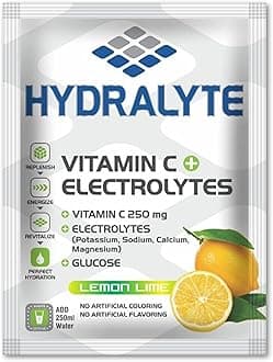 Hydralyte Vitamin C + Electrolyte Hydration Sports Drink Powder Mix | 1 Sachet make 250ml Natural Replacement Supplement for Rapid Lemon Flavor, 10 gm
