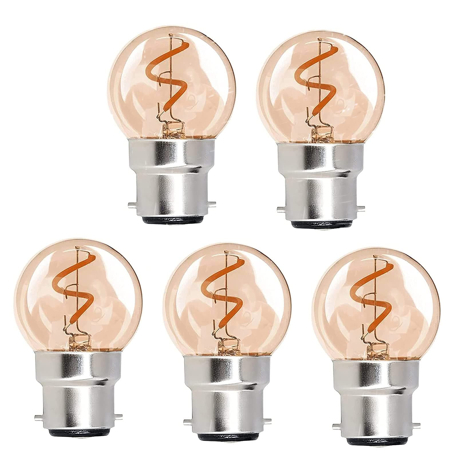 2W B22 G40 LED Filament Light Bulb Dimmable Mini Led Bulb 120V 20W Equivalent LED Edison Light Bulb 2200K Warm White Decorative Lights Bulb Amber Glass Outdoor Lighting for Bar Home,5-Pack