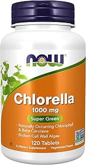NOW Foods Supplements, Chlorella 1000 mg with naturally occurring Chlorophyll, Beta-Carotene, mixed Carotenoids, Vitamin C, Iron and Protein, 120 Tablets