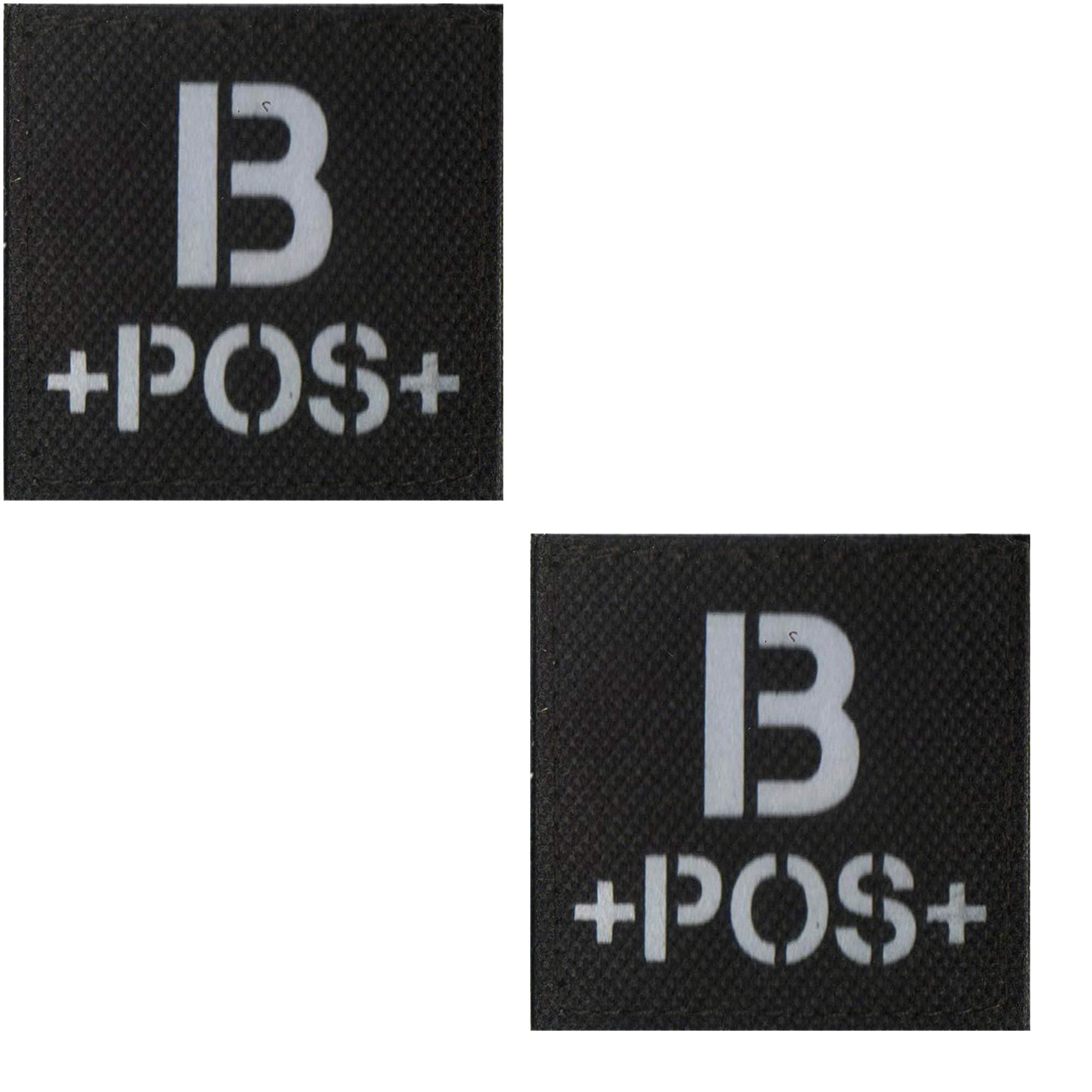 IR Reflective Tactical Blood Type B+ Positive POS Patch Embroidered Military Morale Badge for Outdoors 1.97 x 1.97 inch Pack of 2