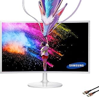 Samsung White Monitor | 27 inch Curved PC Monitor | AMD FreeSync | 1920 x 1080 | 4ms Response Time | 3000:1 Contrast | HDMI Cable Included | Audio Out Ports| VGA Input | Slim Bezel