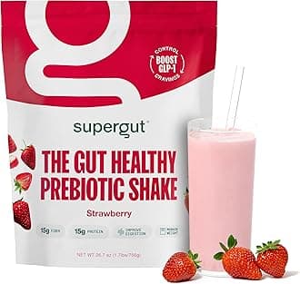 Supergut Prebiotic Shakes | Meal Replacement | Boost GLP-1 | High Protein and Fiber | No Added Sugar | Keto Food, Meal, Snack (Strawberry, 14 servings)