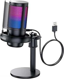 USB Condenser Microphone, RGB Gaming Microphone, One Button Mute Controls Volume, Metal Anti-Pop Filter, for Streaming, Gaming, Podcasts, Music Production
