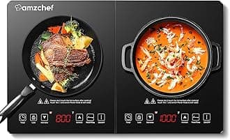 Double Induction Cooktop AMZCHEF Induction Cooker 2 Burners, Low Noise Electric Cooktops With 1800W Sensor Touch, 20 Temperature & Power Levels,Independent Control,3-hour Timer, Safety Lock