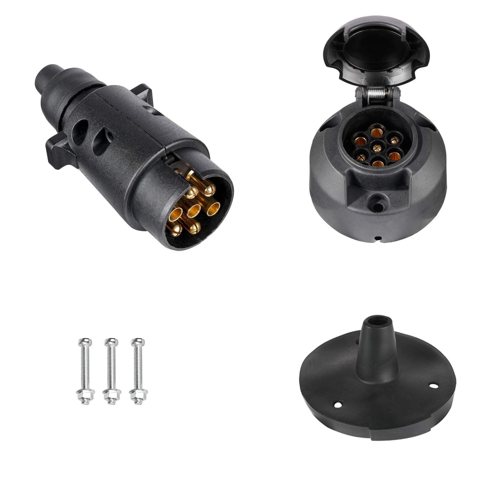 BEIJISTAR Trailer Plug 7-Pin & Trailer Socket 7-Pin with Rubber Seal, 12 V Waterproof 7-Pin Trailer Plug and Socket, for Trucks, RVs, Cars, Boats, Trailers, Accessories (Wellington Boot)