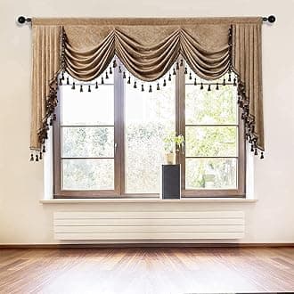 ELKCA Double-Sided Chenille Waterfall Valance for Living Room Luxury Window Curtains Valance for Bedroom (Coffee, W79 Inch, 1 Panel)