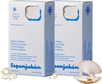 T.Taio Esponjabon Mother of Pearl Soap Sponge - Cleansing Shower Scrubber - Cleaning Bath Wash Scrub - Oil Removal - Massage & Lather Foot, Elbow, & Face - Bathroom Accessories (2-Pack)
