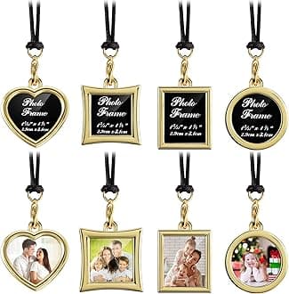 Hicarer 4 Pcs Car Rearview Mirror Hanging Ornament Picture Photo Keychain Frame Metal Locket with 4 Pcs Wax Rope