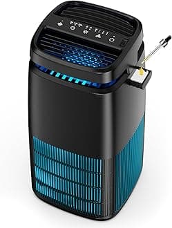 POMORON 4-in-1 Air Purifiers for Home, Air Ionizer Negative Ion Generator, H13 HEPA Filter, UV, Covers 1250 Ft² 99.97% Removal Rate for Pollen Smoke Pet Dander Air Cleaner for Bedroom, MJ002H, Black