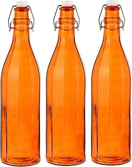 MACHAK Colhexa Glass Bottles With Cork 1litre, Kitchen Decoration (Orange, Set of 3)