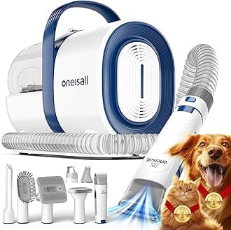 oneisall Dog Grooming Vacuum, Pet Grooming Vacuum with Clipper Nail Grinder, 1.5L Dust Cup Dog deshedding Brush with 7 Tools for Shedding Pet Hair, Home Cleaning(Blue)