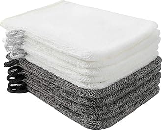 PHOGARY 10 Pack Microfiber Body Wash Mitts, Soft Face Mitten, Bath Spa Cloth, Reusable Makeup Remover Mitt Gloves, European Style Wash Cloth, 6×8 inch, White and Grey