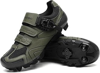 KESCOOMens Mountain Bike Shoes with 2-Bolts SPD Cleats Included, Cycling Shoes with Quick Ratchet Buckle Indoor Outdoor Riding Biking