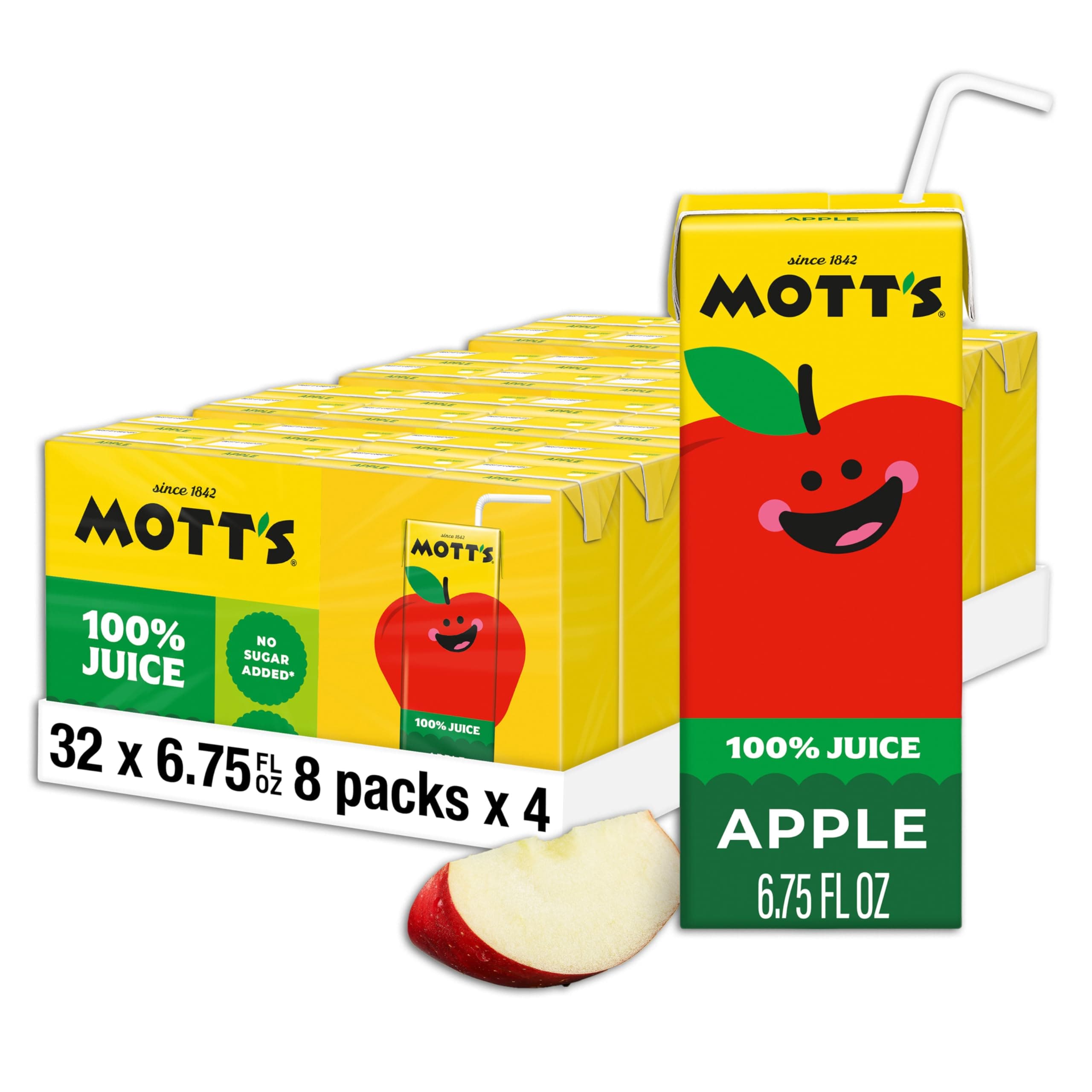 Mott's 100% Original Apple Juice, 6.75 Fl Oz Boxes, 32 Count (4 Packs Of 8), 2 Servings Of Fruit, 100% Fruit Juice, Gluten-free, Caffeine-free, Kosher, Contains No Artificial Colors Or Sweeteners
