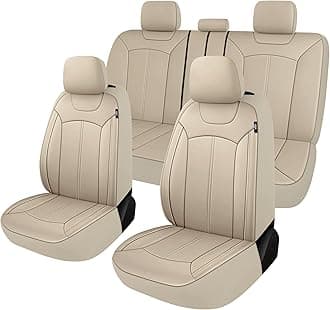 Pariiaotin Premium Leather Car Seat Covers Full Set, Waterproof Full Seat and Split Rear Bench Seat Covers for Cars,Universal Automotive Interior Covers for Sedan SUV Truck Van Pick-up, Beige