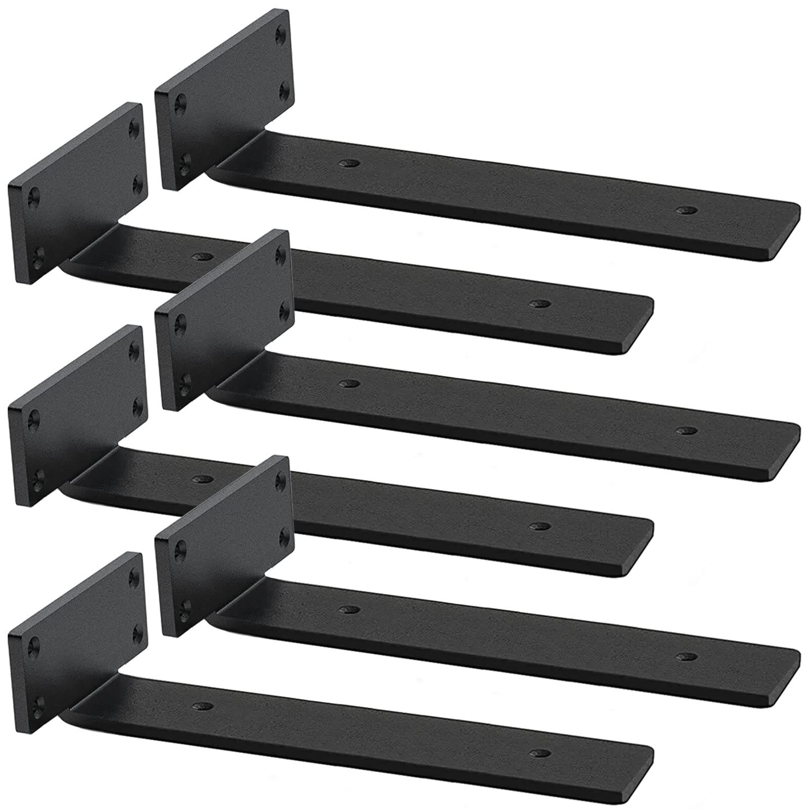 Shelf Brackets Heavy Duty, 5mm Thick Rustic Shelf Brackets for Custom Wood Shelves, 12 Inch Solid Steel Black Shelf Brackets with Hardware Needed (6Pcs)