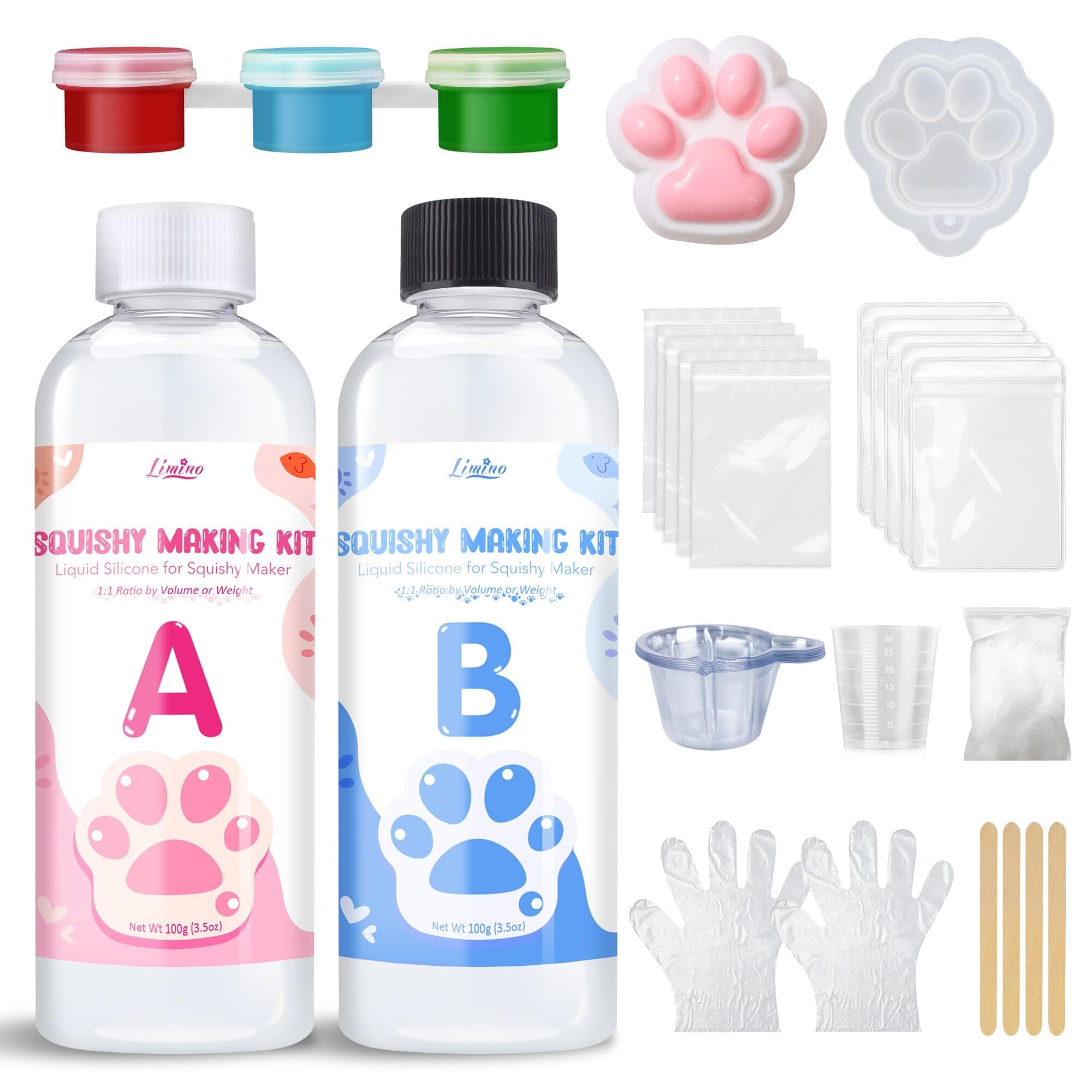 Liquid Silicone Squishy Making Kit - 7oz 1:1 AB Ratio Mixed Super Soft Silicone Rubber for Squishy Maker, Perfect DIY Stress Relief Gift Making Kit for Taba Squishy, Taba Bear, Flocking Cat's Paw