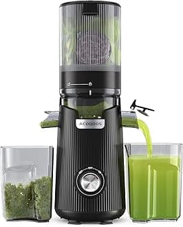 ACOQOOS Juicer Machines, Cold Press Juicer Whole Fruit and Vegetable with 5.3" Wider and Larger Feeding Chute (Capacity 1.8L), Easy to Clean Juicers with 2 Cups, Masticating Juicer Black