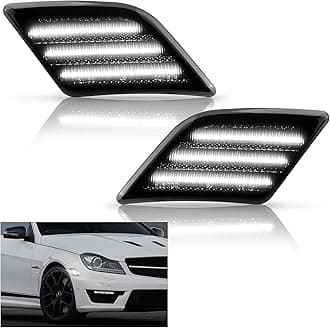 Bestview LED Side Marker Lights Compatible with 2008-2011 Mer'cedes Benz W204 C250 C300 C350 & 2008-2013 C63 AMG, Driver & Passenger Side, White Lamp Smoked Lens