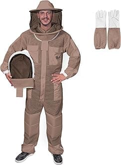 3 Layer Bee Suit, Ventilated Beekeeping Suit for Men & Women, Beekeepers Suit with Bee Gloves & 2 Beekeeping Veils.