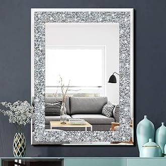 Crystal Crush Diamond Rectangle Silver Mirror for Wall Decoration 24x32inch Wall Hang Frameless Mirror Acrylic Diamond Decor.