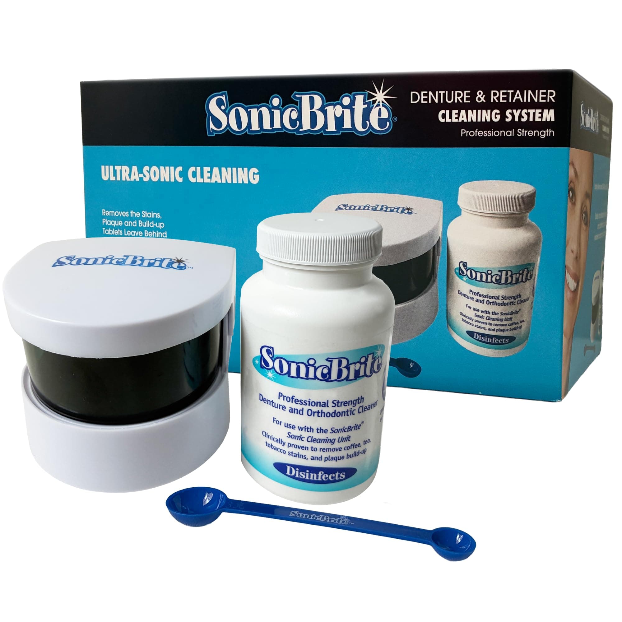 Denture/Retainer Cleaning Kit — Clean any Removable Dental Device with a Powerful Sonic Bath — Cleaner for Night & Mouth Guards, Aligners & More — Powerful Cleaning System