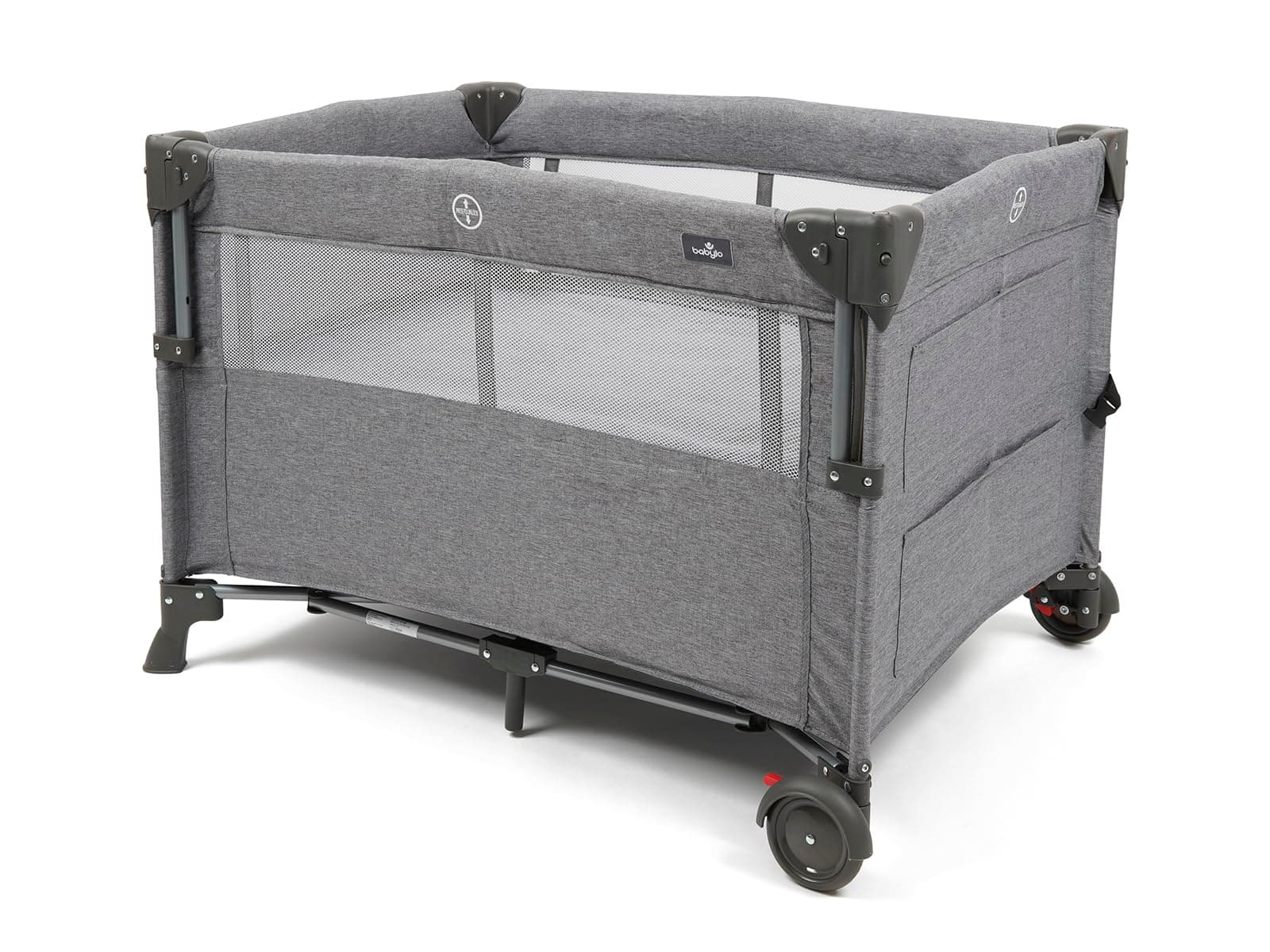 Babylo Deluxe Drop Side Co-Sleeper Bedside Travel Cot, Grey Mélange, Pack of 1