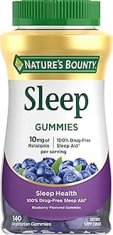 Nature’s Bounty 10 mg Melatonin Gummy, 100% Drug Free Sleep Supplement, 10 mg, Blueberry, 140 Ct
