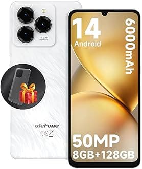 Ulefone Note 20 Pro Unlocked Phones, Android 14 OS, 128GB ROM 1TB Extension, 6.75” HD+ 90Hz Screen 6000mAh Battery Smartphone, 50MP Main Camera, 4G Dual SIM Cell Phone, Widevine L1 Certified - White