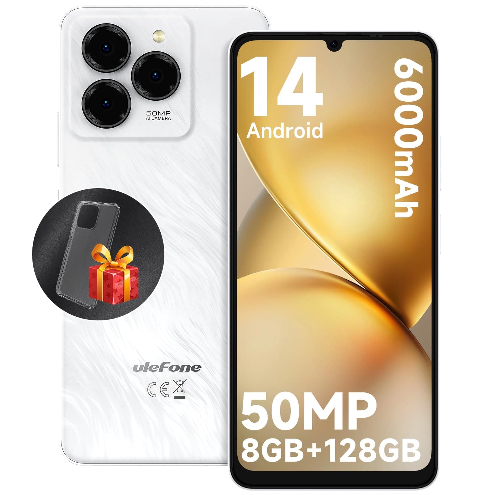 Ulefone Note 20 Pro Unlocked Phones, Android 14 OS, 128GB ROM 1TB Extension, 6.75” HD+ 90Hz Screen 6000mAh Battery Smartphone, 50MP Main Camera, 4G Dual SIM Cell Phone, Widevine L1 Certified - White