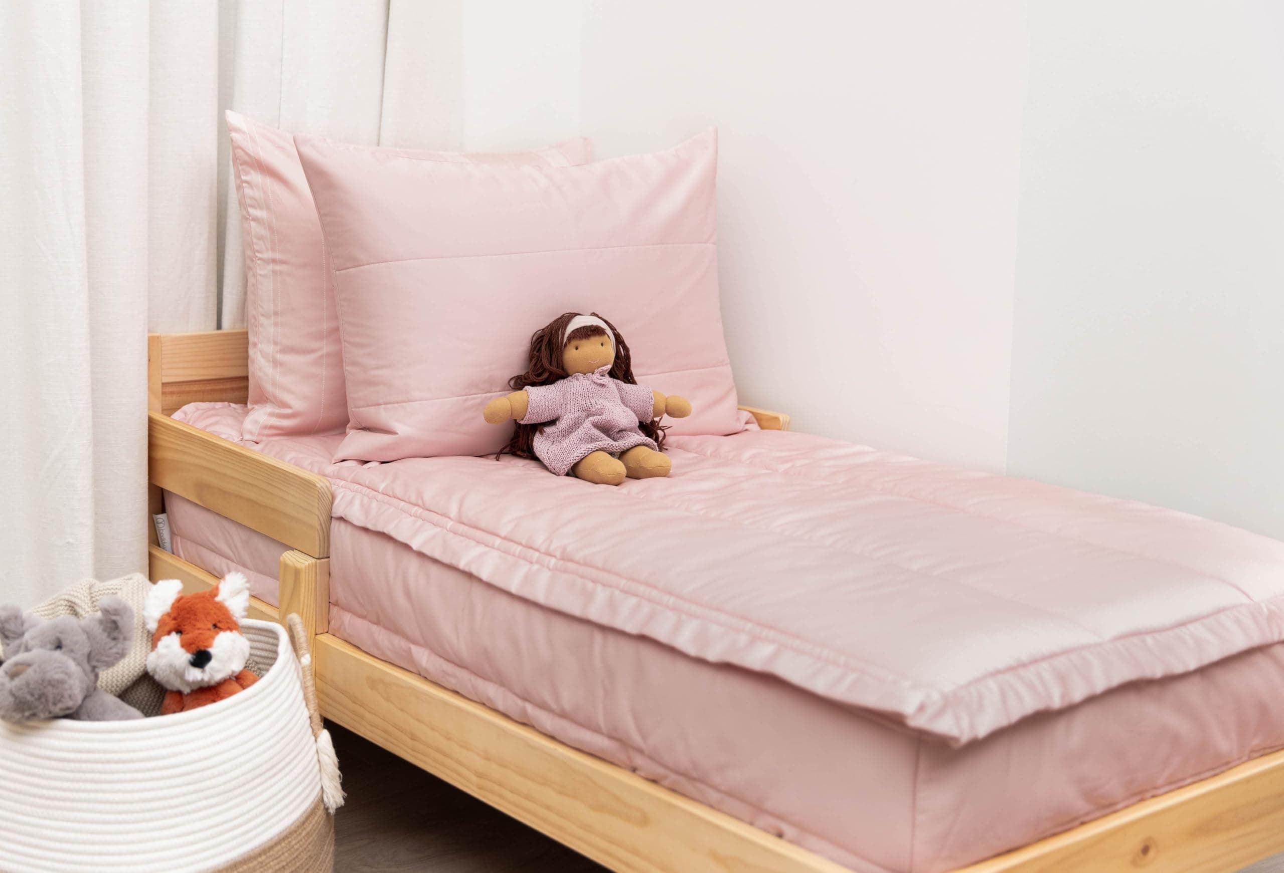 Ella Zippered Bedding - Durable Zip-On Sheets & Comforter for Kids & Adults - Bed in a Bag - Easy Make Bedding - Minky Interior - Machine Washable - with Pillowcase & Sham - Pink - Toddler