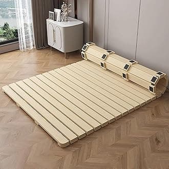 Folding Bed Frame, Natural Solid Wood Bed Frame,Japanese Platform Bed Frame Wooden Slatted Pallet Floor Bed, Roll-Up Slatted, 79" Lx59 W