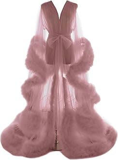 Old Hollywood Feather Robe for Women Long Lingerie Tulle Bathrobe Wedding Scarf Bridal Robe Maternity Photoshoot
