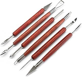 Clay Sculpting Tools, 6 PCS Double-Ended Stainless Steel Polymer Clay Tools, Wooden Handle Pottery Tools for Embossing, Carving Tools and Supplies