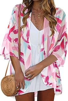 Women Kimono Cardigans Casual Summer Tops Cover up Open Front Floral Print Resort Wear