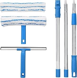 Mitclear Window Cleaner with Long Handle(57IN), Glass Cleaning Tools with Silicone Squeegee & Microfiber Scrubber, Window Cleaning Kit for Shower Glass Mirror Door Car