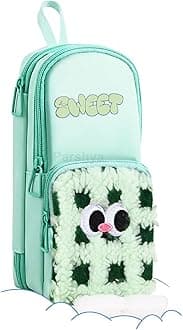 Three Layer Premium Canvas Pencil Pouch with Small Leg for School Girls and Boys, Cute Aesthetic Stationery Items Kit Case, Large Capacity Stationary Pencil Box for Kids Gifts