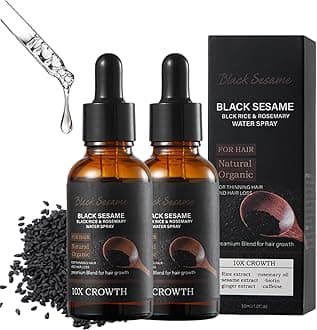 Black Sesame Hair Growth Serum With Rice & Rosemary Water Spray - 10X Growth Oil, Castor Oil (2Pcs)