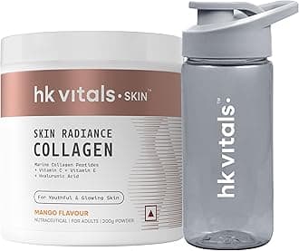 HealthKart Hk Vitals Skin Radiance Collagen Powder,Marine Collagen (Mango,200 G),Collagen Supplements For Women&Men With Biotin,Vitamin C,& E,With Sipper Bottle (Teal,300 Ml)