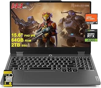 Lenovo LOQ Gaming Laptop 15.6" FHD IPS 144Hz (100% sRGB G-SYNC) AMD Octa-Core Ryzen 7 7435HS (Beats i7-12650H) 64GB RAM 2TB SSD GeForce RTX 4060 Backlit Nahimic Rapid Charge Win11 w/ICP Accessory