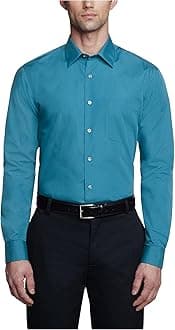 Van Heusen (Van Fusen) Perfect Poplin Solid Dress Shirt (Parallel Import) [Parallel Import], bule
