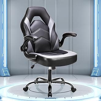 OLIXIS Big and Tall Office Desk Leather Gaming Computer Chair with Adjustable Swivel Task and Flip-up Arms for Adults, Teens, Grey