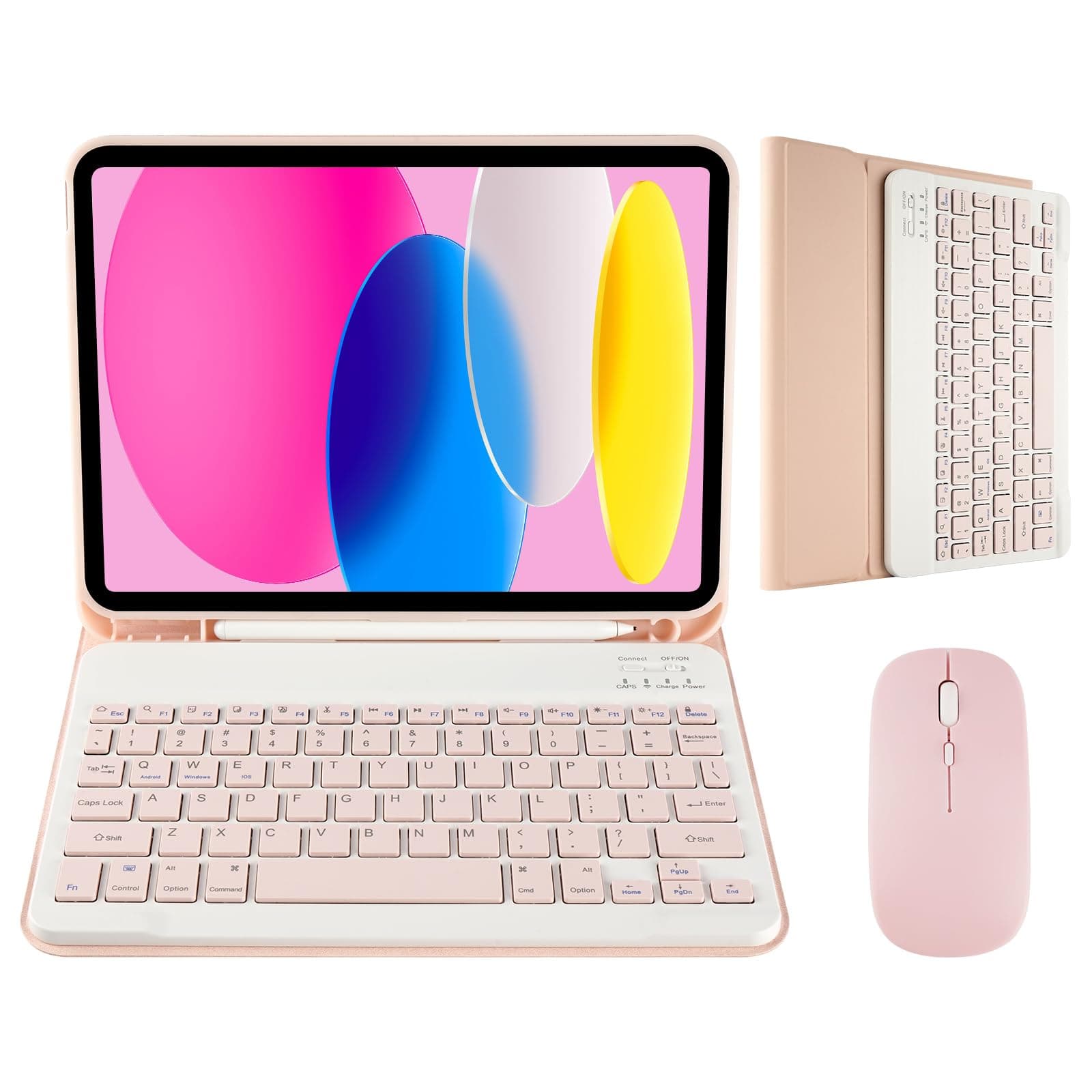 Keyboard Case with Mouse Compatible with iPad A16 11 inch 2025 (A3354/A3355/A3356), iPad 10th Generation 10.9 inch 2022 (A2696/A2757/A2777), Detachable Bluetooth US Layout Keyboard Mouse Set