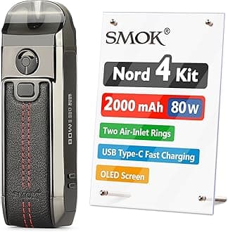 SMOK Nord 4, E Cigarette Vape Starter Kit, 80W 2000mAh, 2ml Airflow Control Vaping, OLED Display, Type-C Fast Charging, Using RPM and RPM 2 Coils, No Nicotine, Black